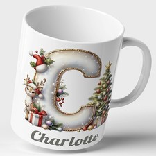 KIDS PERSONALISED Ceramic or Unbreakable Mug - child name letter Christmas