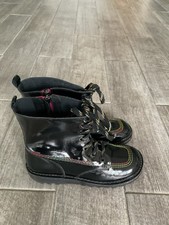 Ladies Black Patent Multi Colour Stitching/Laces Kickers Ankle Boots, Size 5.UK.