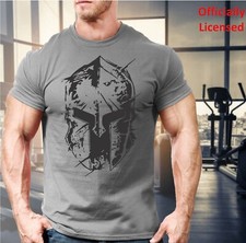 Spartan Helmet T-Shirt Mens Gym Clothing Workout Training Bodybuilding MMA Top