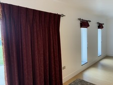 Deep Red Interlined Damask Curtains Matching 2 Roman Blinds (Avail till Late Oct