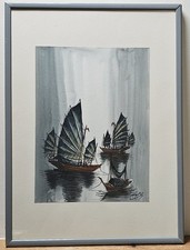 Chinese Junk Boats Watercolour