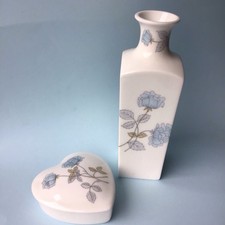 Wedgwood ICE ROSE Bone China Rose Bud Vase and Heart-Shaped Lidded Trinket Box