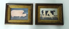 Set of 2 Vintage Gilt Framed Farmyard Prints, Cow, Sheet, W Kimble, Manuscript