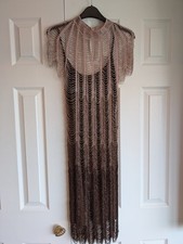 UK 8/10 Karen Millen VINTAGE PINK BROWN BEADED CROCHET GATSBY 20'S FLAPPER DRESS