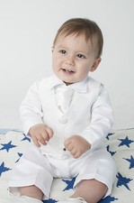  Baby Boys 4 Piece Christening Outfit / Christening Suit White Check