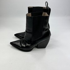 AllSaints Womens Black Leather Western Boots UK6 Pointed Toe Cuban Heel Pull On