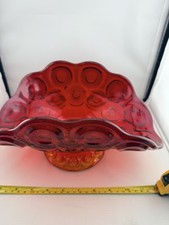 265 Vtg L E Smith Amberina Moon And Stars Banana Boat Dish Fruit Centerpiece 12”