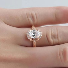 2.20 Ct Oval Cut White Diamond Halo Wedding Engagement Ring 14K Rose Gold Finish