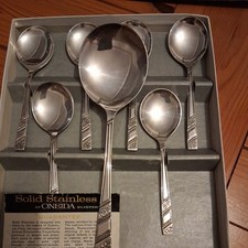 Vintage Viners Silver Plated Fruit or soup Spoon 7pc Set - Silver Rose Pattern