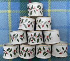 Set Of 10 Vintage Christmas Ceramic Napkin Rings Berries and Holly Decoration
