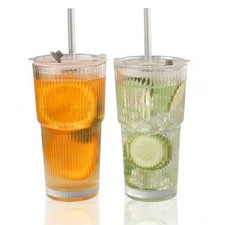 2 Pack 600ml Stripe Glass With