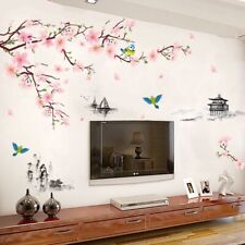 Large Pink Blossom Wall Stickers Home Decor Blossom Bird Tree Branch Mural Decal