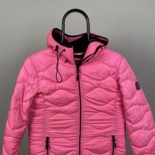 Superdry Womens Pink Puffer Jacket Size 6 Hooded Lightweight Casual