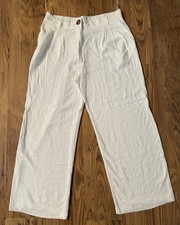 Ladies tu White linen mix Straight wide Leg Trousers Size 16r W34 L28 VGC 