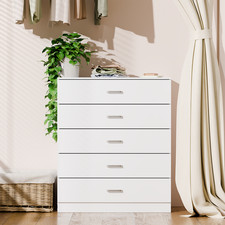 Modern Chest Of Drawers White 5 Drawer Metal Handles Runners Bedroom Furniture
