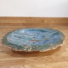 Rare Nancy Wells Studio Pottery Large Oval Bowl / Platter Fruit Bowl Marine Fish