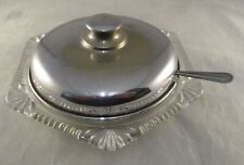 Vintage Retro Mid Century Glass & Metal Butter Dish & Lid & Insert