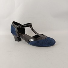 Hotter T Bar Shoes Womens 4.5 Navy Suede Leather Mary Jane Smart Dance Heel 50s
