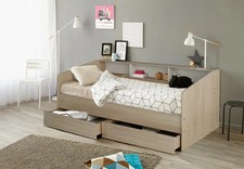 Cabin Day Bed with 2 storage drawers and 3 shelves - 3ft Single, Oak Colour