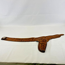 True Vintage Thick Leather Gun Belt & Holster Ornately Tooled 3" Wide Tan Brown