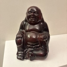Vintage Laughing sitting Buddha Statue 6” Good Luck Fortune burgundy red 
