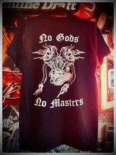 NO GODS NO MASTERS outlaw biker engine shirt harley panhead shovelhead vtg dyna