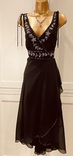 Debut by Debenhams Special Occasion Black Chiffon Embellished Midi Dress UK 14
