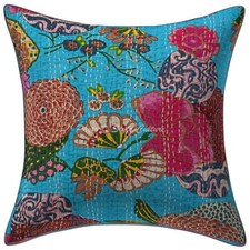 Decoraive Kantha Cushion Cover Indian Cotton Tropicana Sofa Bedding Pillow Case