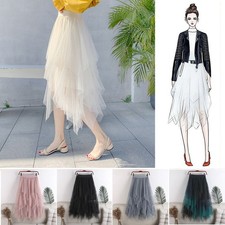 Elastic Mesh Tulle Skirt Half-Length Underskirt Pleated Longuette Layered Dress