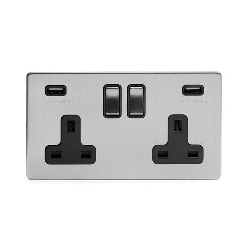 Brushed chrome gang usb - chrome,