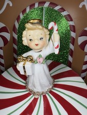 Vtg Lefton Angel Girl Holding A Candy Cane & Present Christmas Figurine Japan