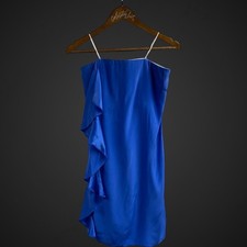 Alice & Trixie Blue Mini Dress 100% Silk Strapless Ruffle Sheath