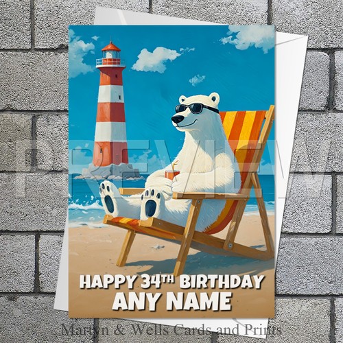 Polar bear birthday card 5x7 - bear,