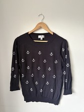 Peter Hahn Women’s 3/4 Sleeve Anchor Design Navy Jumper Size 12/14 100% Cotton