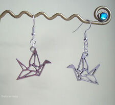 Origami Crane Bird Dangly Earrings in Gift Bag