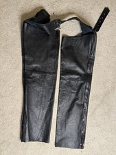 SHAF Leather Motorcycle Chaps Black Genuine Adjustable Biker Cruiser Riding Gear