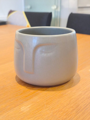 Grey ceramic flower pot with - flower,
