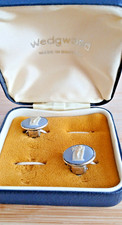 Vintage Wedgewood Jasper,CLIP ON EARRINGS / white, Light blue/ original box/ ExC