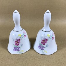 Pair of Matching Woolbro Bone China Bells With Floral Design And Gilded Trim
