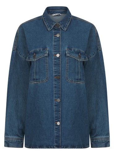 Ladies denim shacket shirt - denim,