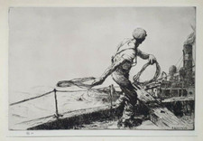 BRISCOE SHIP TUG BOAT ARTHUR LITHOGRAPHIC ART PRINT of an Etching Artwork C1930