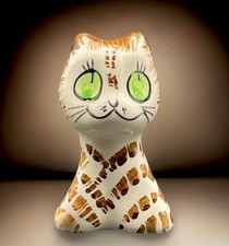 VTG PHILLIP LAURESTON Small Brown Striped Cat Green Eyes Pottery Fig England