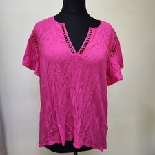 Monsoon short Sleeve Loose-Fitting Top fushia pink size large linen blend