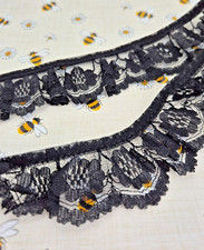 Gathered Lace Black Width 35mm Frilled Floral  Dovecraft