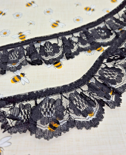 Gathered lace black width 35mm - black,