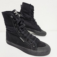 Adidas Nizza Hi Top Roll Down Women's Size UK 5 Triple Black Ckeck Print Lining 