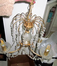Beautiful  LARGE WATERFALL Vintage  Brass Crystal Chandelier Ceiling 3 arm