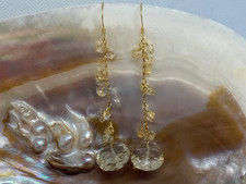 Citrine Cluster Gold Chain Handmade Earrings (Eb107)