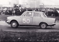 MOSKVICH 4-DOOR SALOON, CAR No.50 RALLY CAR IN ACTION PHOTOGRAPH.