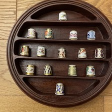 Vintage Royal Crown Derby Patterned Thimbles Set of 15 & Bespoke Wooden Stand